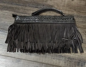Pre-owned Express Dark Brown Fringe Clutch Bag Purse.  Bx37 - Picture 1 of 8
