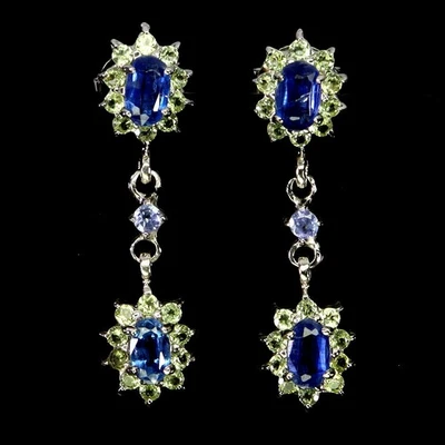 925 Sterling Silver Earrings Oval Kyanite 5x3mm Tanzanite Gemstone Jewelry - Image 1 of 4