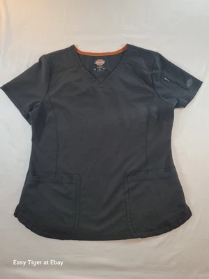 Women's Dickies Black Scrubs Shirt Large Style # 3K730  91% Polyester 8% Spandex - Image 1 of 4