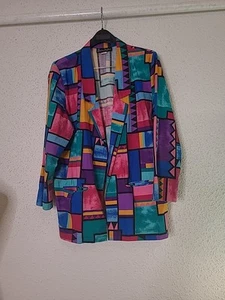 Giacca blazer cotone arte astratta brillante vintage anni 80 ragazza dorata nonna core 18 - Foto 1 di 6
