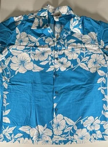 Camisa Hawaiana Hilo Hattie Para Hombre XL De Colección Azul Tropical Floral Hecha en EE. UU. - Imagen 1 de 11