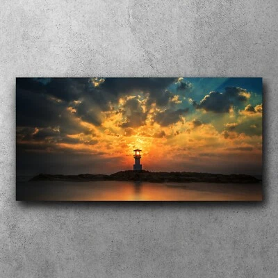 Canvas Bilder Leinwandbild Leinwand Groß 120x60 Leuchtturm im Sonnenuntergang - Bild 1 von 4