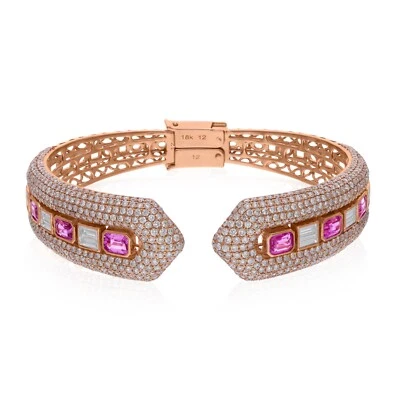 11,56 Tcw H/SI Natürlicher Diamant Armreif Pinker Saphir Armband 18k Roségold - Bild 1 von 4