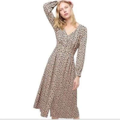 NUEVO CON ETIQUETAS J.Crew Vestido Midi Botón Delantero Línea A Estampado Leopardo Talla 4 Foto 1 de 4