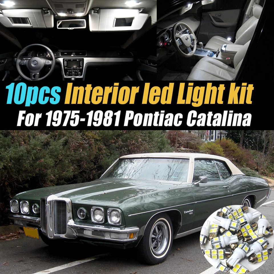 10pc Super White Car Interior LED Light Bulb Kit for 1975-1981 Pontiac Catalina - Image 1 of 4