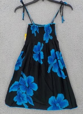 FAVANT SUNDRESS GIRLS SZ 10 BLACK WITH BLUE HIBISCUS FLORAL SPAGHETTI STRAP NWMD - Image 1 of 4