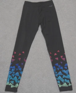 Adidas Girls Tights Large Aeroready size 14 Training Gym Running Black Logo - Picture 1 of 8