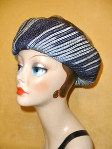 Elsa Schiaparelli Navy Blue Organza Dress Hat w/ Ribbon Accented Perimeter - Foto 1 di 8