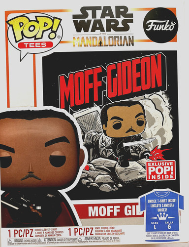 Funko Pop! & Tee The Mandalorian – Moff Gideon – T-shirt Gris Chiné 100% Coton – Figurine Vinyle 9 Cm – Set Exclusif