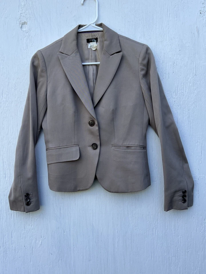 J. Cree Caqui Tostado Algodón Corta Montar Falda Suite Marrón Blazer Chaqueta Sin Etiquetas Foto 1 de 4