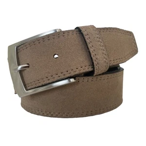 MENS ITALIAN SUEDE LEATHER BELT DARK BEIGE S M L XL XXL 40MM - Picture 1 of 2