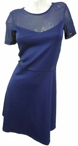 VESTIDO SKATER AZUL OSCURO MANGA CORTA HASTA LA RODILLA, TALLA DIVIDIDA UK 12, LD394 - Imagen 1 de 3