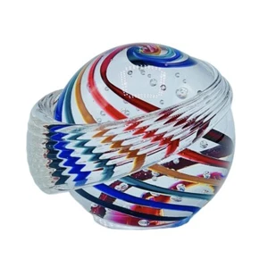 Hand Blown Art Glass Rainbow Wave Bullicante Paperweight Signed Dated By Artist - Picture 1 of 8