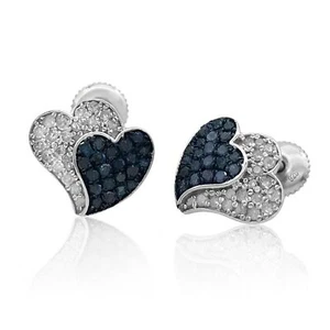 925 Sterling Silver 0.78 Ct Round Cut Natural Diamond Heart Shape Stud Earrings - Picture 1 of 6