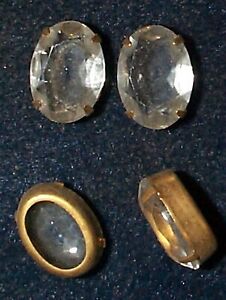 VINTAGE FACETED CLEAR CRYSTAL JEWELS IN OPEN BACK BRASS SETTINGS - 8 PCS