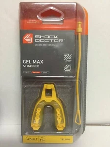 Shock Doctor Gel Max Mouthguard Mouth Guard Gum Piece Yellow Strapped Adult New - Imagen 1 de 5