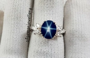 10X8mm Sapphire Ring Bridal Sapphire Star Ring in 925 Sterling Silver Ring - Picture 1 of 3