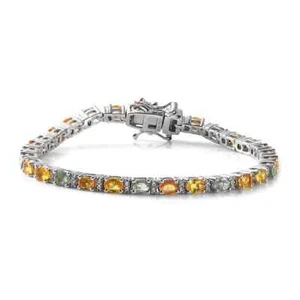 AMAZING!! 8.40ctw Multicolor Sapphire Tennis Bracelet Platinum Plated 6.50" - Picture 1 of 5
