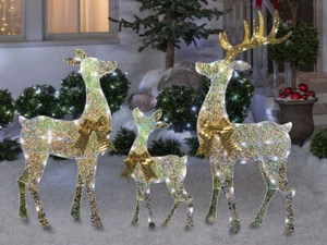 Reindeer Family Sculpture Acrylic Iridescent Christmas Holiday Light Up LED Trio - Picture 1 of 3