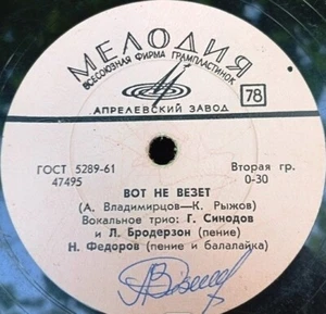 78RPM Russian vocal trio & balalaika, What bad luck, Suffering, USSR, 1968 - Picture 1 of 4
