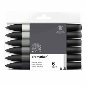 Winsor & Newton PROMARKER Twin-Tip Graphic Marker Pens NEUTRAL TONES Set of 6