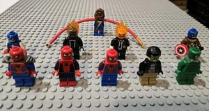 LEGO MARVEL SUPER HERO & VILLAIN LOT OF 10 MINI FIGURES - Spiderman Capt Amer. + - Picture 1 of 20