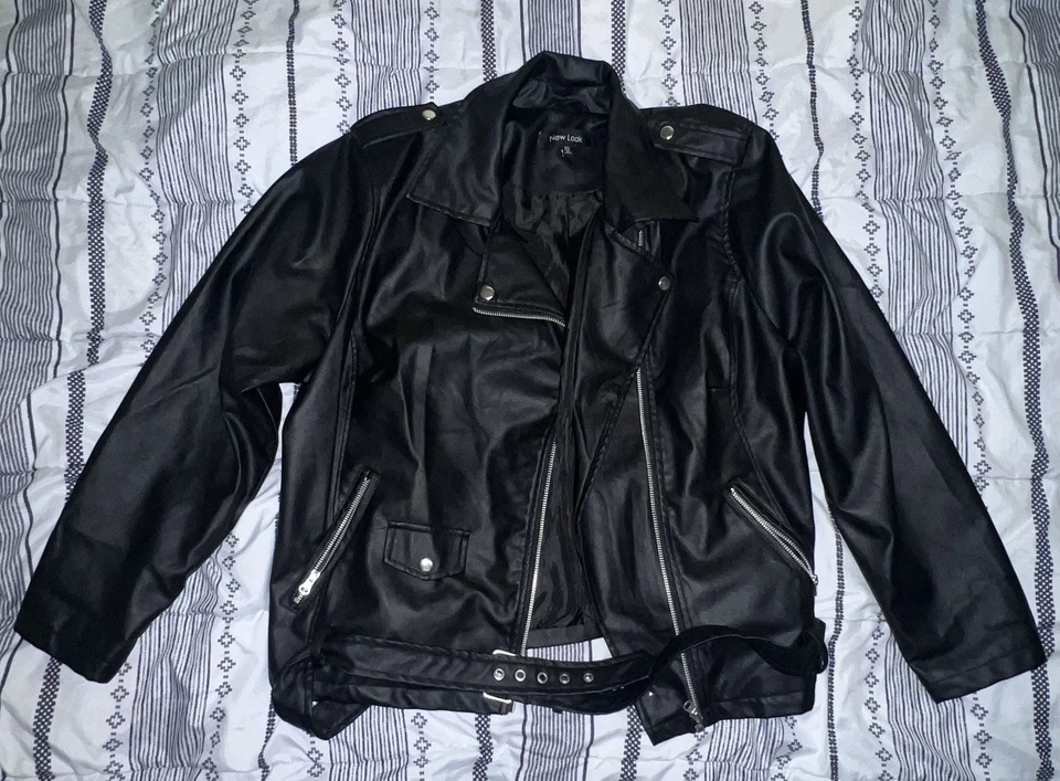 Chaqueta de cuero sintético talla grande para mujer talla 2X negra con cremallera frontal Foto 1 de 1