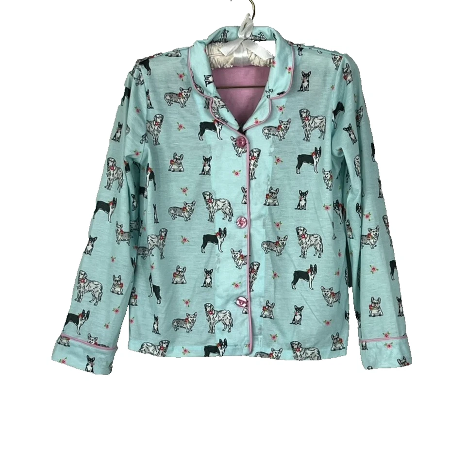 Pj. Salvage Pajama Set Girls L 12/14 Long Sleeve Button Up & Pants Blue Dog - Image 1 of 4