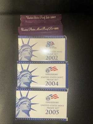 U.S. Mint Proof Set Collection (5 total sets) 1987, 1991, 2002, 2004, 2005 - Image 1 of 3