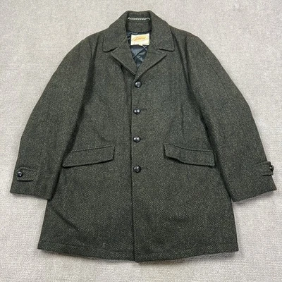 Vintage 60s 70s Lakeland Wool Herringbone Tweed Overcoat Size 42 Quilt Lined HBT - Image 1 of 4