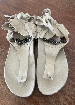 Сандалии Free People 39 Collins с запахом богемная замша бежевый пробковый гладиаторский галстук - Изображение 1 из 4