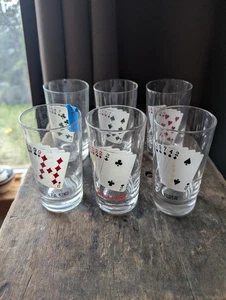 Juego de 6 vasos de cristalería vaso Highball MCM Casino Poker Playing Card 8 oz - Imagen 1 de 7