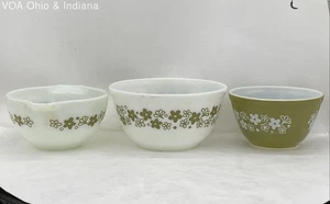 3 Pc Vintage Pyrex Spring Blossom Green Mixing Bowls - Picture 1 of 12
