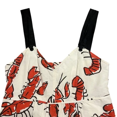 Vestido midi Anthropologie Edme & Esyllte estampado langosta negro tirantes algodón talla 2 Foto 1 de 4