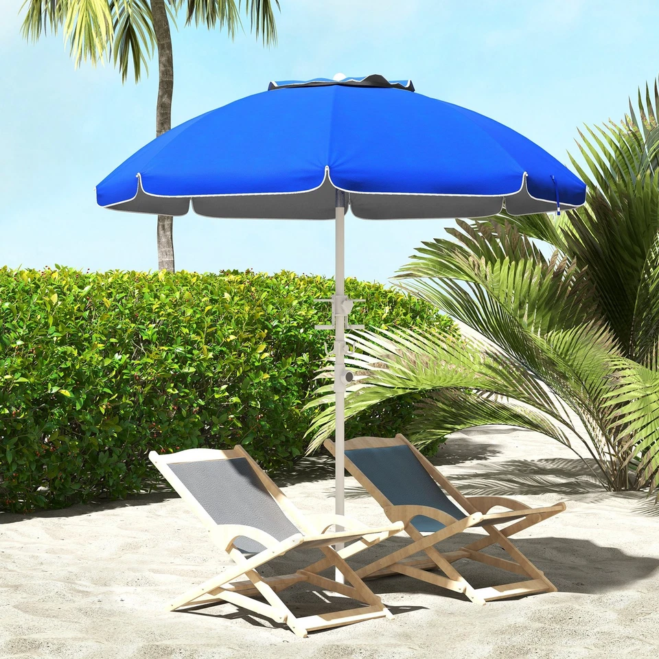 Outsunny 5.7' UV 40+ Beach Umbrella with Tilt, Cup Holders, Hooks — 第 1/1 张图片
