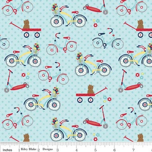 Dress Up Days Blue Bicycles by Doohikey Designs for Riley Blake, 1/2 yard fabric - Picture 1 of 3