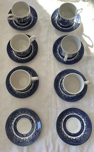 Set Of 6- Blue Willow Church Hill Coffee Mugs /Tea Cups Plus 2 Saucers - Picture 1 of 3