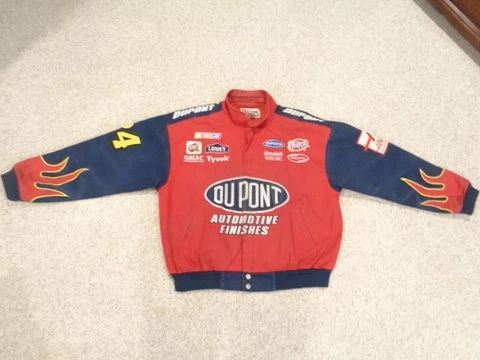 Vintage NASCAR Jeff Gordon 24 Dupont  Chase Jacket Size L Flame Sleeves Zipper Cover