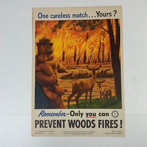 Vintage 1953 Smokey The Bear Poster Prevent Woods Fires Forestry Safety Campaign