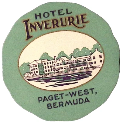Винтажная багажная этикетка Hotel Inverurie Paget West Bermuda с зубчатым краем 3 дюйма - Изображение 1 из 2