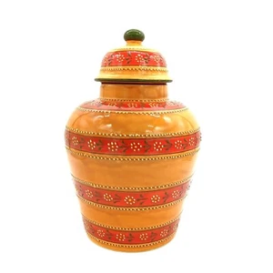 Talavera Pottery Tibor Vase Mexican Ceramic Capula Beaded Jar Ochre Large 16in - Picture 1 of 9