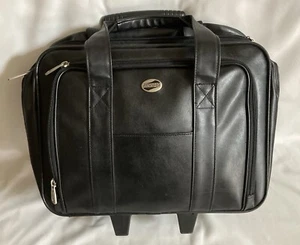American Tourister Black Rolling Laptop Bag Briefcase Telescopic Handle EUC - Picture 1 of 10