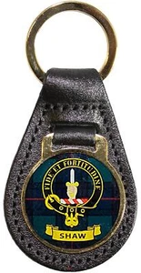 Llavero de cuero Scottish Family Clan Crest Shaw hecho en Escocia - Imagen 1 de 2