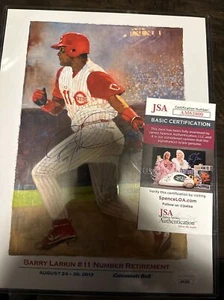 Barry Larkin Signed Auto 8.5 X 11 SGA Retirement Print Reds JSA Autograph Rare - Picture 1 of 5