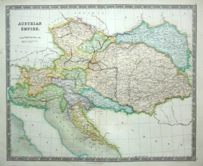 AUSTRIA  HUNGARY  BY JOHN DOWER c1844 GENUINE ANTIQUE MAP ORIGINAL HAND COLOUR - Image 1 of 4