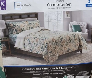 Mainstays King Size Reverse to Sherpa Flannel 3 Comforter Set • Tan fall Leaves - Picture 1 of 5
