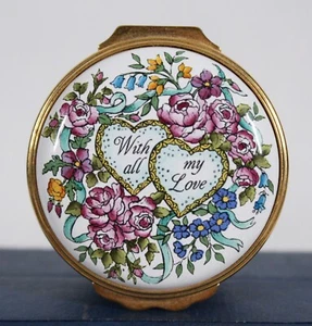 RARE! HALCYON DAYS BILSTON & BATTERSEA 1995 VALENTINES DAY ENAMEL BOX NEW IN BOX - Picture 1 of 9