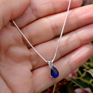 Natural Blue Sapphire 925 Sterling Silver Pendant Necklace Gift