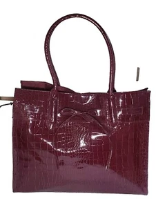 Jessica Simpson Purse Large Tote Handbag Burgundy Maroon Red Croc Print Aligator - Picture 1 of 13