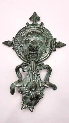 Large antique patinated cast iron lion door knocker Cover